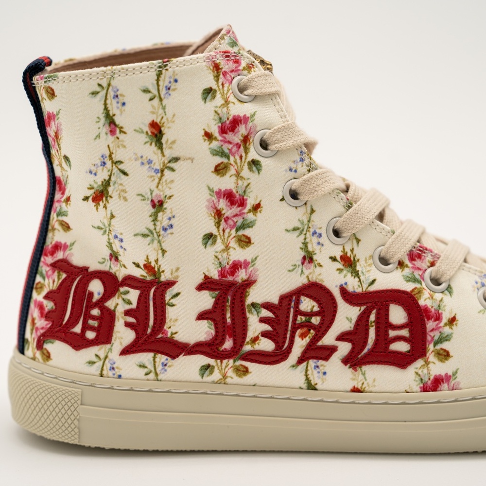 size 38eu 8us Gucci Blind For Love Floral Print High Top Sneakers Canvas Red - Picture 10 of 14